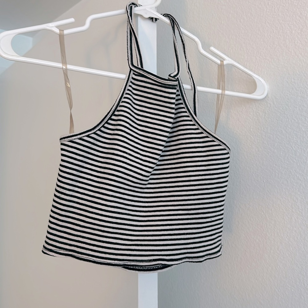 Size medium black and white striped crop halter top